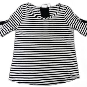 Zenergy by Chico's Tee S Black White Stripe Roll Tab Modal Normcore Chic